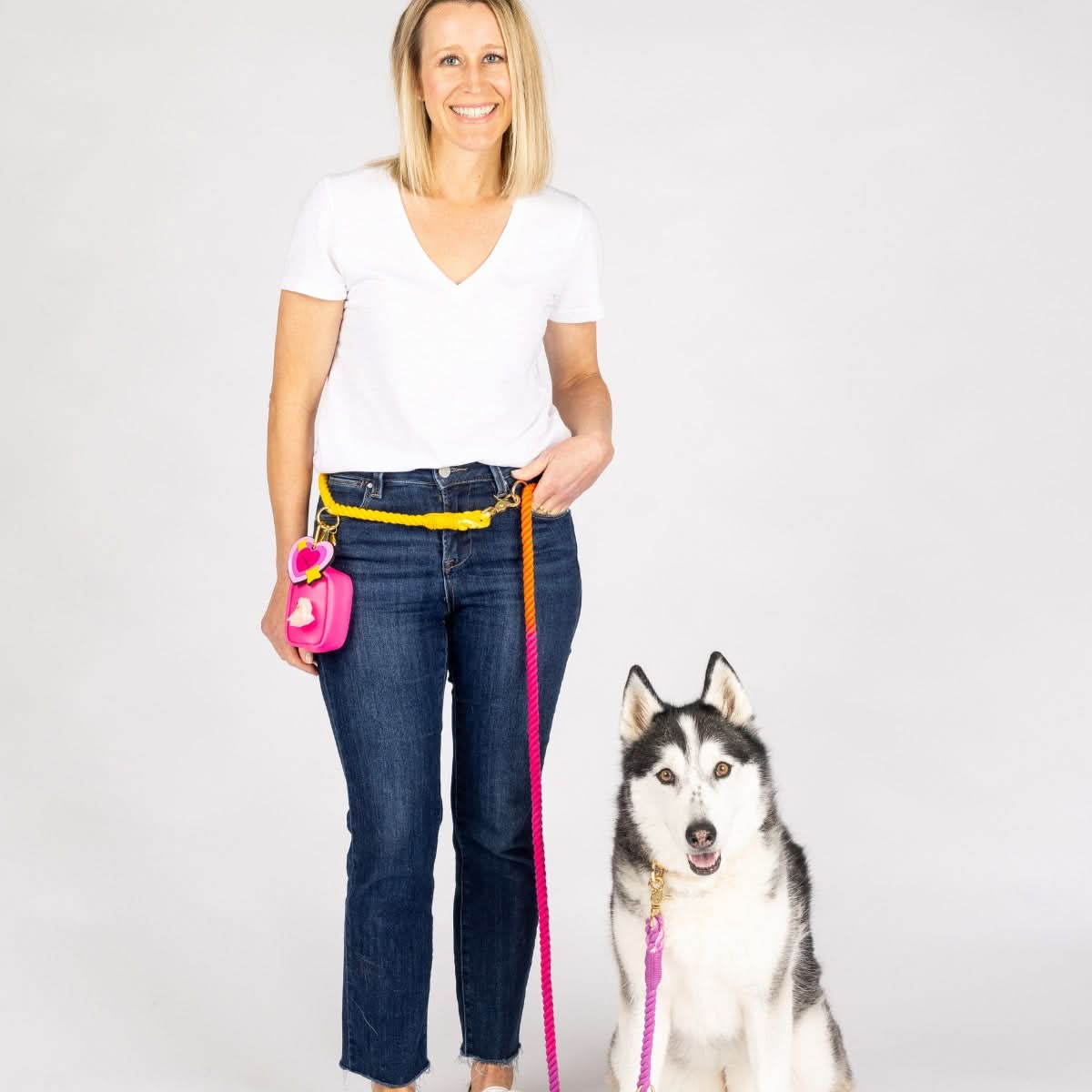 Roxy Hands-Free Rope Dog Leash | Pink Papyrus